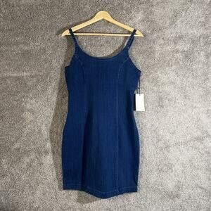 Iris Womens Medium Blue Denim Adjustable Spaghetti Strap Mini Dress NWT
